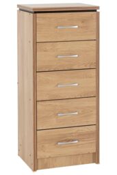 Seconique Charles 5 Drawer Narrow Chest in Light Brown - thumbnail 1