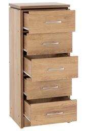 Seconique Charles 5 Drawer Narrow Chest in Light Brown - thumbnail 3