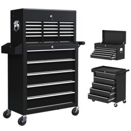 HOMCOM Rolling Tool Cabinet on Wheels with 14 Drawers, Pegboard & Side Rack, Lockable Top Tool Chest & Roller Cabinet Combo for Workshop & Hom - thumbnail 2