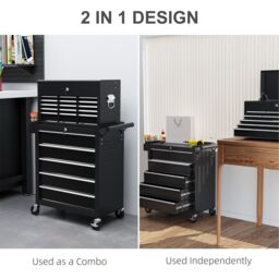 HOMCOM Rolling Tool Cabinet on Wheels with 14 Drawers, Pegboard & Side Rack, Lockable Top Tool Chest & Roller Cabinet Combo for Workshop & Hom - thumbnail 6