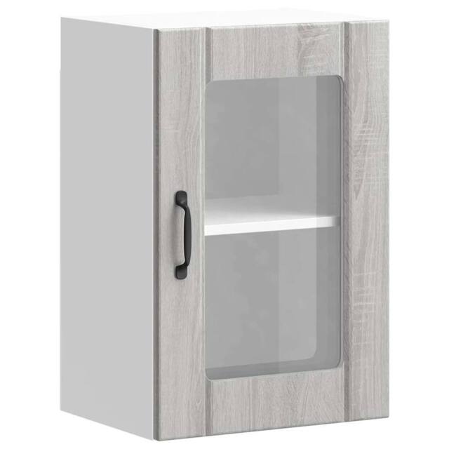 Berkfield Home Kitchen Wall Cabinet with Glass Door Lucca Grey Sonoma - image 1