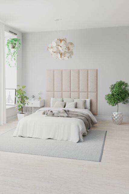 Aspire EasyMount Wall Mounted Upholstered Panels, Modular DIY Headboard in Saxon Twill Fabric (Pack of 8) in Natural - image 1