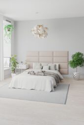 Aspire EasyMount Wall Mounted Upholstered Panels, Modular DIY Headboard in Saxon Twill Fabric (Pack of 8) in Natural - thumbnail 3