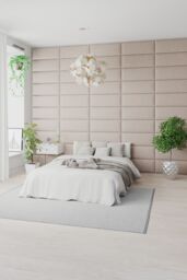 Aspire EasyMount Wall Mounted Upholstered Panels, Modular DIY Headboard in Saxon Twill Fabric (Pack of 8) in Natural - thumbnail 2