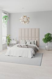 Aspire EasyMount Wall Mounted Upholstered Panels, Modular DIY Headboard in Saxon Twill Fabric (Pack of 8) in Natural