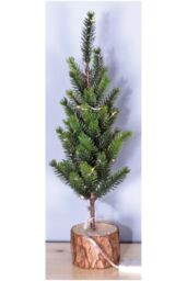 Netagon Battery Operated Wooden Effect Mini Christmas Tree with Lights in Green - thumbnail 3