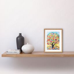 "Artery8 Wall Art Print Apple Tree Fruit Harvest Day Folk Art Bright Watercolour Painting Artwork Framed 9X7 Inch in Beige - Size: W7"" x H9""" - thumbnail 2