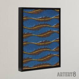 "Artery8 Vintage Pattern Feathers on Blue Framed Canvas Wall Art Print Korin - Size: W12"" x H16""" - thumbnail 2