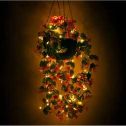 NESTLUNE Solar Powered Artificial Floral Hanging Basket in Pink - Size: 100 cm x 15 cm - thumbnail 6