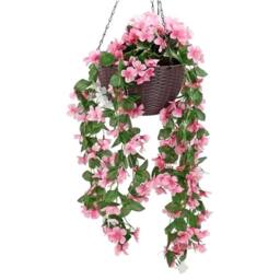 NESTLUNE Solar Powered Artificial Floral Hanging Basket in Pink - Size: 100 cm x 15 cm - thumbnail 1