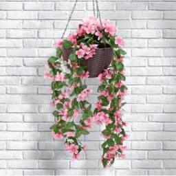 NESTLUNE Solar Powered Artificial Floral Hanging Basket in Pink - Size: 100 cm x 15 cm - thumbnail 2