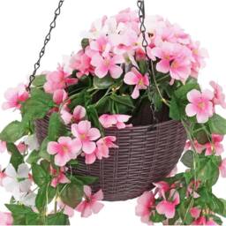 NESTLUNE Solar Powered Artificial Floral Hanging Basket in Pink - Size: 100 cm x 15 cm - thumbnail 4