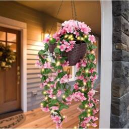 NESTLUNE Solar Powered Artificial Floral Hanging Basket in Pink - Size: 100 cm x 15 cm - thumbnail 3