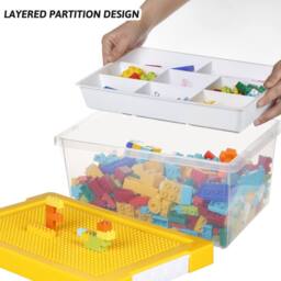 Greentainer Bright Storage Bins with Lids Stackable Plastic Organiser Boxes in Yellow - thumbnail 5