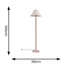 ValueLights Bobbins Painted Rose Pink Floor Lamp with Tapered Natural Linen Scallop Shade in Pale Green - thumbnail 6