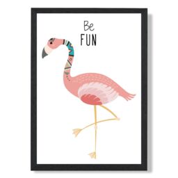 ARTZE Be Fun Flamingo Tribal Animal Quote Framed Print SIZE: A3 with Black Frame in Pink - Size: A4 - thumbnail 1