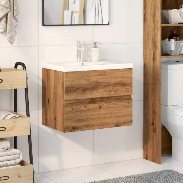 Berkfield Home Sink Cabinet with Built-in Basin Artisan Oak 61x39.5x49 cm in Brown - image 1