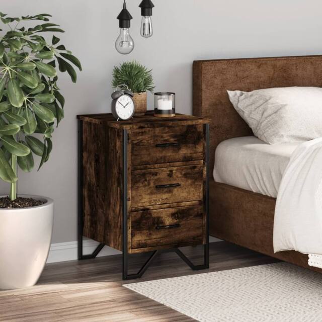 Berkfield Home Modern Bedside Cabinet Smoked Oak 40x41x60 cm Engineered Wood in Brown - Size: 40 x 41 x 60 cm - image 1