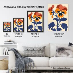 "Artery8 Pansy Flower Bloom Simple Bold Floral Painting Wall Art Print - Size: W24"" x H32""" - thumbnail 3