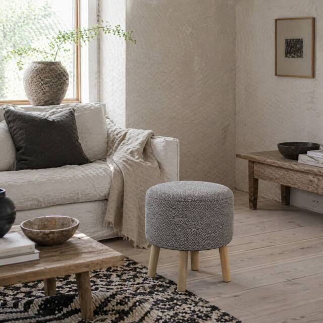 Wyld Haus Roli Linen Look Light Grey Round Storage Ottoman - image 1