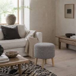 Wyld Haus Roli Linen Look Light Grey Round Storage Ottoman - thumbnail 1