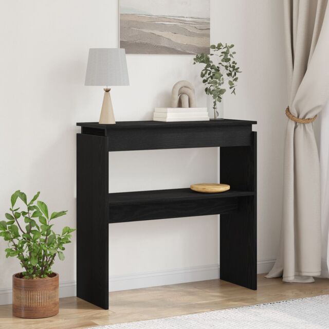 Berkfield Home Black Oak Console Table - 80x30x80 cm - Engineered Wood - Size: 80 x 30 x 80 cm - image 1