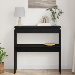 Berkfield Home Black Oak Console Table - 80x30x80 cm - Engineered Wood - Size: 80 x 30 x 80 cm - thumbnail 4