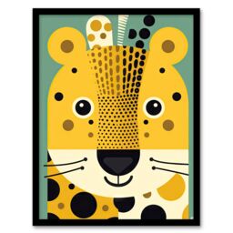 Artery8 Wall Art Print Cute Baby Cheetah Colourful Graphic Artwork Orange Teal Zoo Animal Geometric Shapes Kids Bedroom Painting Art Framed - thumbnail 1