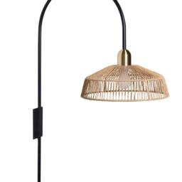 Wyld and Coco Handmade Natural Paper Rope Wall Lamp with Black Metal Base - thumbnail 2