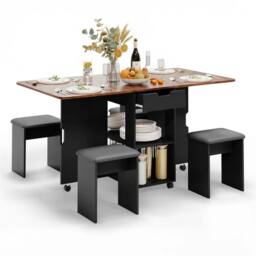 Nordara Brown Folding Drop Leaf Dining Set Dining Table w/4 Chairs Kitchen Set
