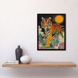 "Artery8 Wall Art Print Psychedelic Tiger Rainbow Sun Bold Magic Design Art Framed Poster in Black - Size: W12"" x H16""" - thumbnail 4