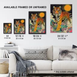"Artery8 Wall Art Print Psychedelic Tiger Rainbow Sun Bold Magic Design Art Framed Poster in Black - Size: W12"" x H16""" - thumbnail 3