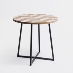 OHS Round Side Table Herringbone Living Room Home Console End Coffee Office Bedroom in Natural - thumbnail 4