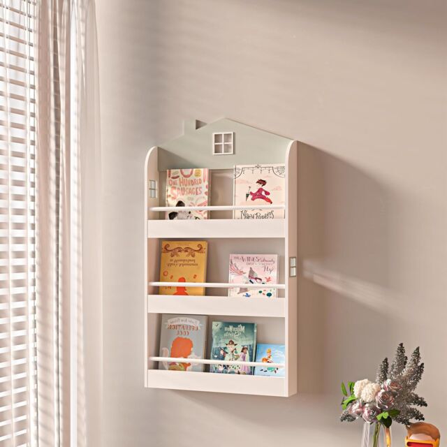 Xample Kids Bookcase Wall Shelf, Wooden Bookshelf Storage Display Rack Book Organizer in White - image 1