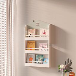 Xample Kids Bookcase Wall Shelf, Wooden Bookshelf Storage Display Rack Book Organizer in White - thumbnail 1