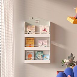 Xample Kids Bookcase Wall Shelf, Wooden Bookshelf Storage Display Rack Book Organizer in White - thumbnail 3