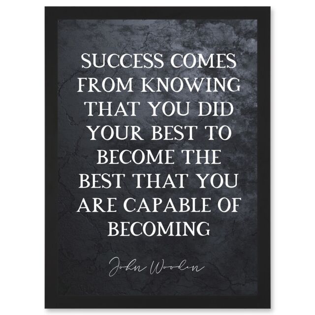 Artery8 Slate Quote John Wooden Success Knowing That You Did Your Best Basketball Coach Inspiring Sports Artwork Framed Wall Art Print A4 in Black - image 1