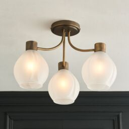 Pagazzi Hamilton 3 Light Antique Brass Semi Flush Ceiling Light in Gold - thumbnail 1