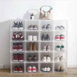 SPETLEK 6x Plastic Shoe Storage Boxes Stackable Foldable Clear Drawer