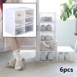 SPETLEK 6x Plastic Shoe Storage Boxes Stackable Foldable Clear Drawer - thumbnail 3