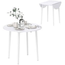 HOMCOM Folding Dining Table for 4, Round Drop Leaf Table, Modern Space Saving Small Kitchen Table with Wood Legs for Dining Room in White - thumbnail 2