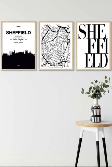 ARTZE SHEFFIELD Skyline Street Map City Prints Framed Wall Art - Medium in Light Oak - Size: W45 cm x H62 cm x D20mm - image 1