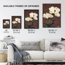 "Artery8 White Herbaceous Peony Flowers Japanese Framed Wall Art Print Kazumasa in Red - Size: W12"" x H16""" - thumbnail 3