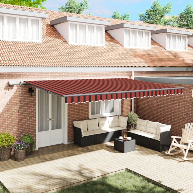 Berkfield Home Manual Retractable Awning with LED in Orange & Brown, 500x300 cm - image 1