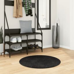 Berkfield Home Rug HUARTE Short Pile Soft & Washable Black √ò 80 cm - Size: Medium - thumbnail 1