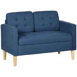 HOMCOM Compact Loveseat Sofa 2 Seater Sofa with Storage & Wood Legs in Blue - thumbnail 2