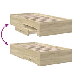 Berkfield Home Modern Bed Frame w/Drawers Frame Sonoma Oak 75x190 cm Small Single in Light Tan - thumbnail 7