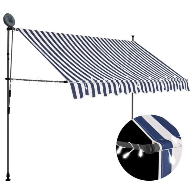 Berkfield Home Manual Retractable Awning with LED 250 cm Blue & White - image 1