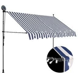 Berkfield Home Manual Retractable Awning with LED 250 cm Blue & White - thumbnail 1