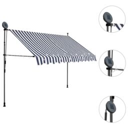 Berkfield Home Manual Retractable Awning with LED 250 cm Blue & White - thumbnail 3